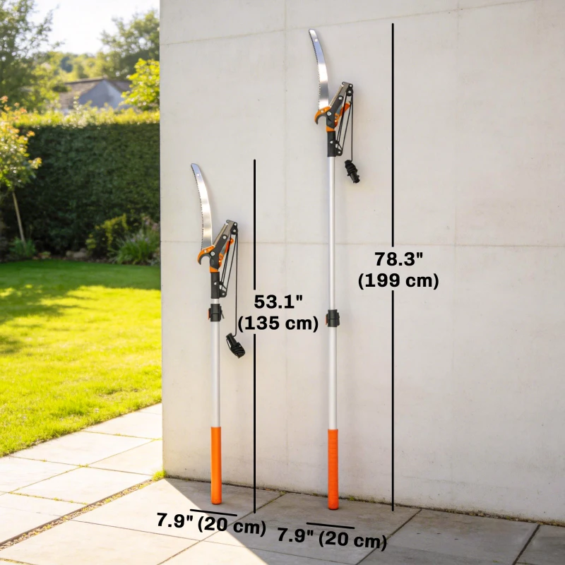 Outsunny 6.5ft 2-In-1 Manual Pole Saw for Tree Trimming, Aluminium Telescopic Long Reach Pole Pruner with Sharp 65Mn Steel Blade