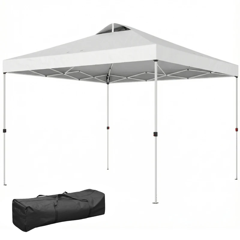 Outsunny Pop Up Canopy Waterproof Canopy Tent with Carrying Bag for Parties Garden BBQs 9.8' x 9.8' White