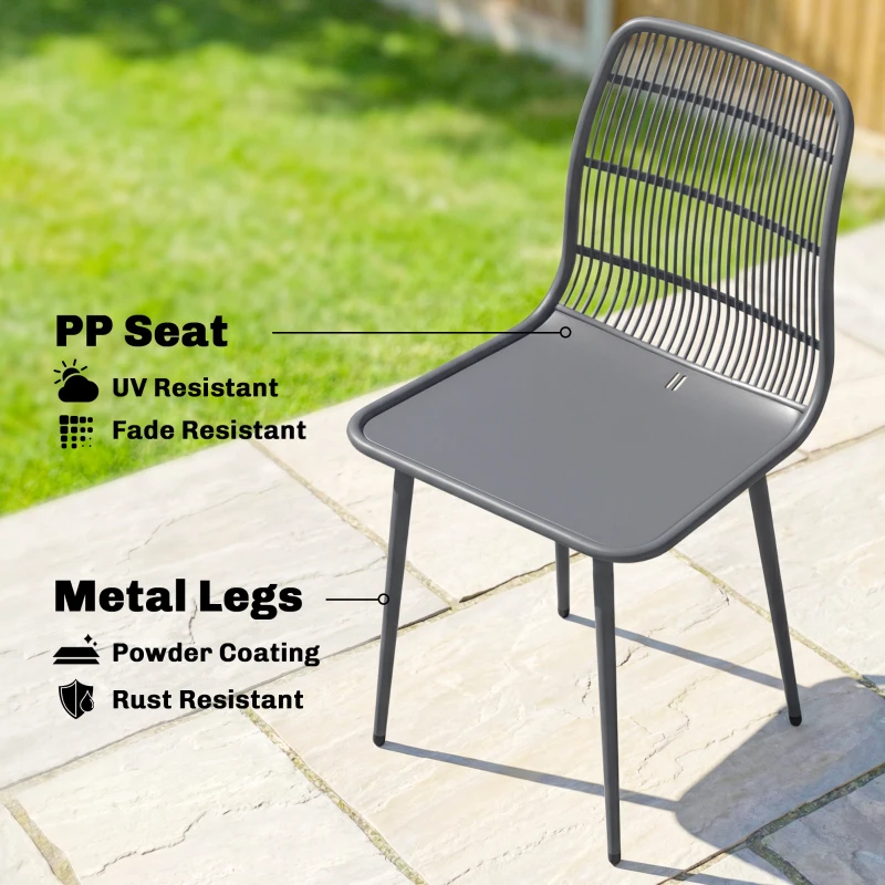 Outsunny Outdoor Dining Chairs Set of 4, Patio Chairs with Slotted Backrest, Grey