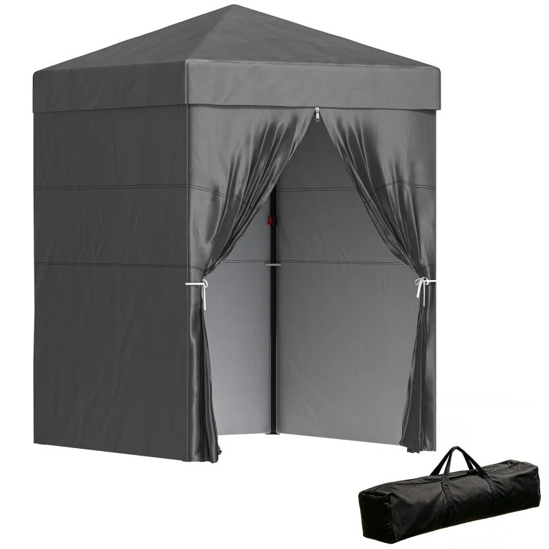 Outsunny 5 x 5 ft Compact Pop Up Canopy Tent, UPF 50+ Changing Room, Portable Instant Privacy Canopy with Mesh Window, Dark Grey
