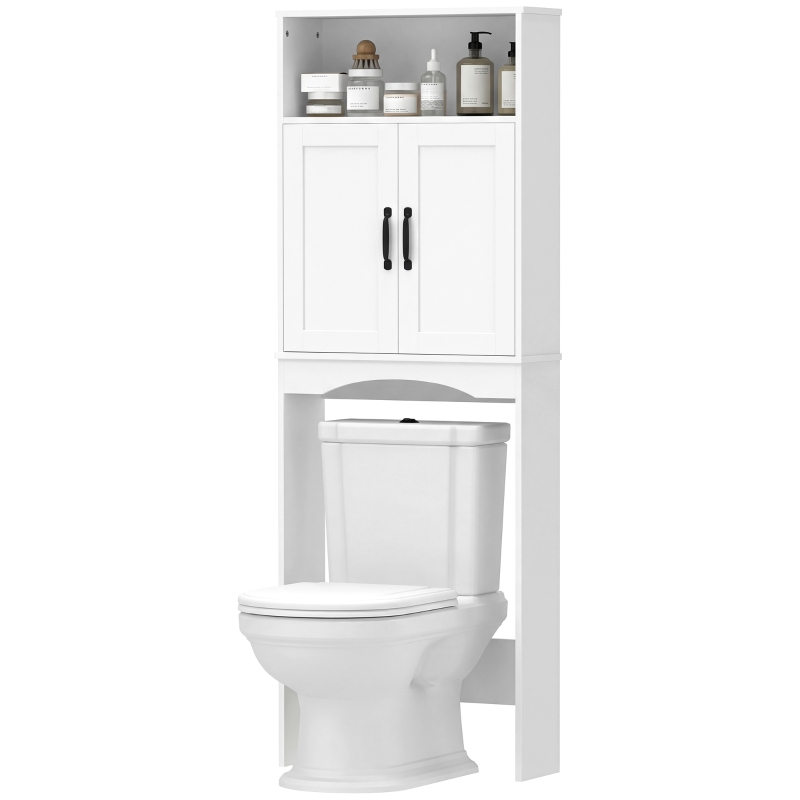 HOMCOM Over the Toilet Storage Cabinet Freestanding Bathroom Organizer with 2 Doors and Open Shelf White