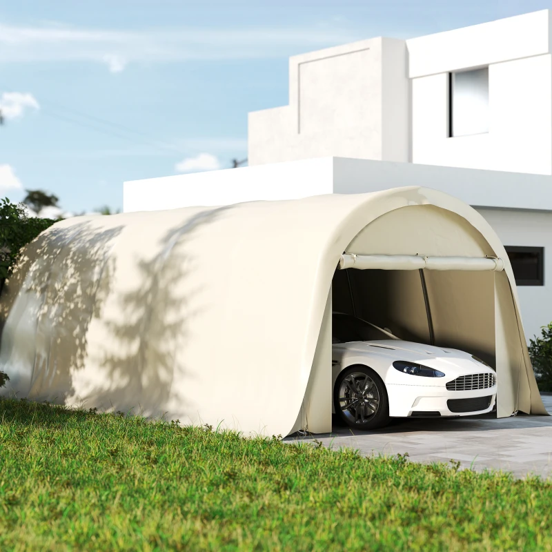 Outsunny 12' x 23.6' Heavy Duty Carport, UPF50+ Portable Garage Car Canopy Tent with Galvanized Frame, Large Door, Beige