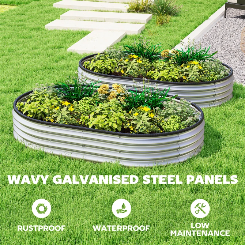 Outsunny 2Pcs Galvanized Raised Garden Bed, 5 x 3 x 1 ft Modular Metal Garden Beds with Rubber Strip Edging, Silver