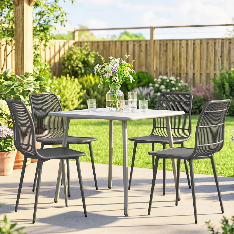 Outsunny Outdoor Dining Chairs Set of 4, Patio Chairs with Slotted Backrest, Grey