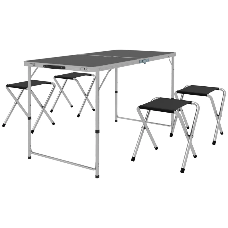 Outsunny Folding Picnic Table Camping Table and Chairs Use for BBQ Picnic Garden Parties 47.2" L x 23.6" W x 21.7" -27.6" H Black