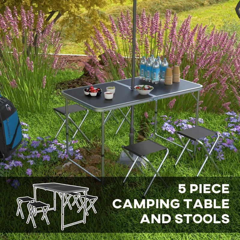 Outsunny Folding Picnic Table Camping Table and Chairs Use for BBQ Picnic Garden Parties 47.2" L x 23.6" W x 21.7" -27.6" H Black