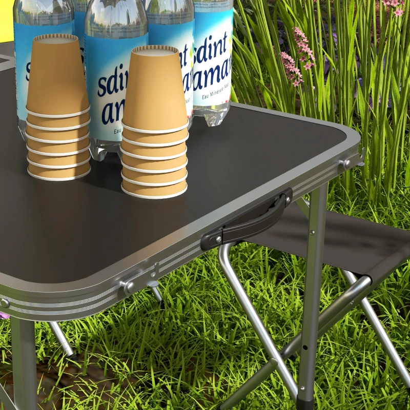 Outsunny Folding Picnic Table Camping Table and Chairs Use for BBQ Picnic Garden Parties 47.2" L x 23.6" W x 21.7" -27.6" H Black