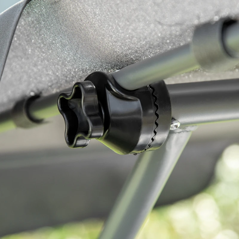 Outsunny Double Patio Lounger with Adjustable Canopy, Outdoor Daybed Hammock Lounger with Headrest Pillows, Two Moving Wheels for Poolside, Garden, Grey