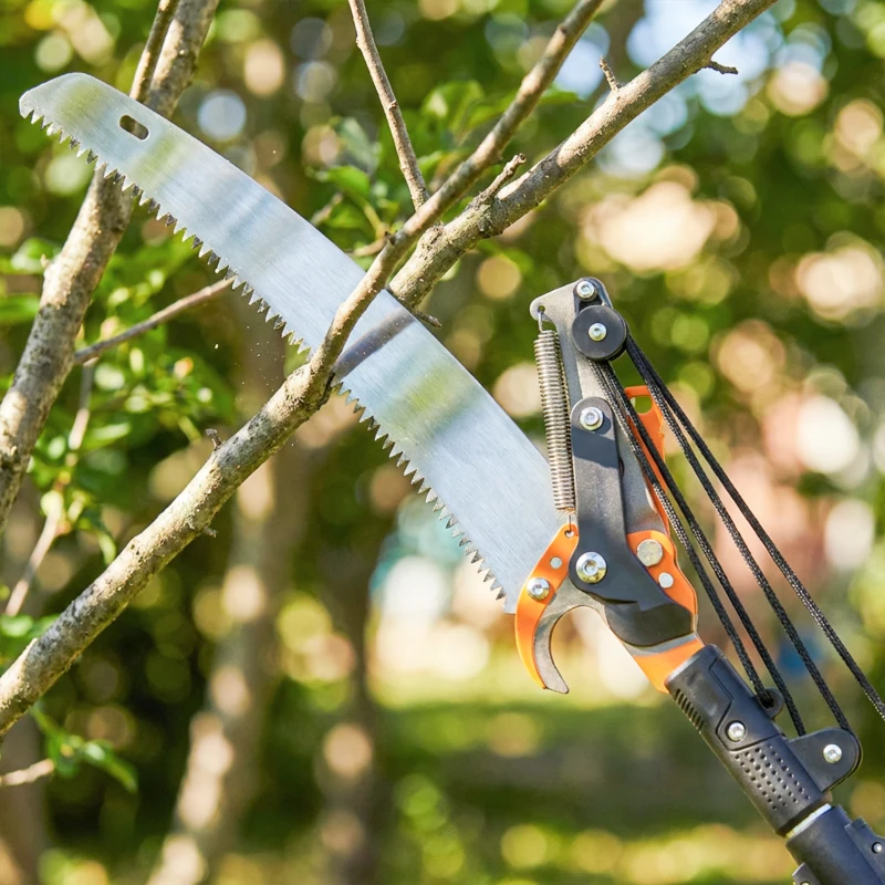 Outsunny 6.5ft 2-In-1 Manual Pole Saw for Tree Trimming, Aluminium Telescopic Long Reach Pole Pruner with Sharp 65Mn Steel Blade