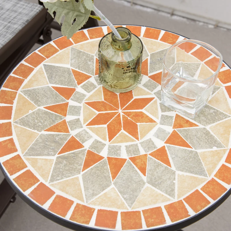 Outsunny Mosaic Patio Table, Round Coffee Table with Metal Frame, Garden Furniture for Outdoor, Poolside, Yellow & Grey