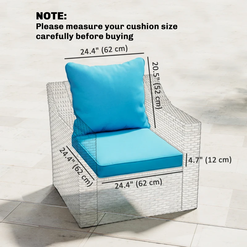 Outsunny Seat Cushion Back Pillows Replacement Set of 2, Patio Chair Cushions Set for Indoor Outdoor, Turquoise