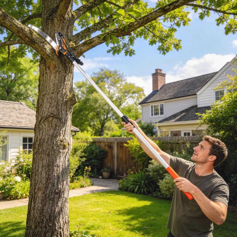 Outsunny 6.5ft 2-In-1 Manual Pole Saw for Tree Trimming, Aluminium Telescopic Long Reach Pole Pruner with Sharp 65Mn Steel Blade