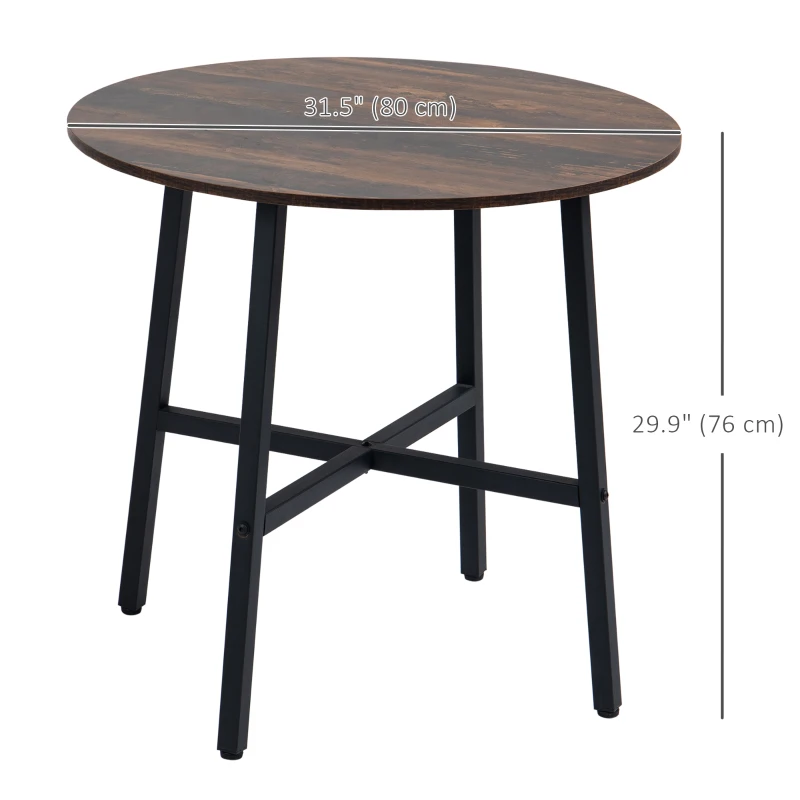 HOMCOM Ф31.5" Dining Room Table, Industrial Style Kitchen Table Round  with Steel Legs, Rustic Brown