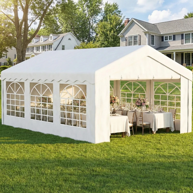Outsunny 20'x13' Heavy Duty Event Tent Gazebo Portable Sun Shelter with Sidewalls White