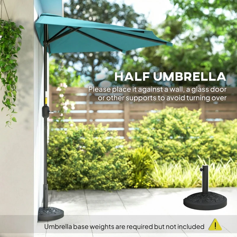Outsunny 9.8ft Half Umbrella Semi Round Patio Parasol with Crank Handle, Top Vent for Garden, Balcony- NO BASE INCLUDED, Light Blue