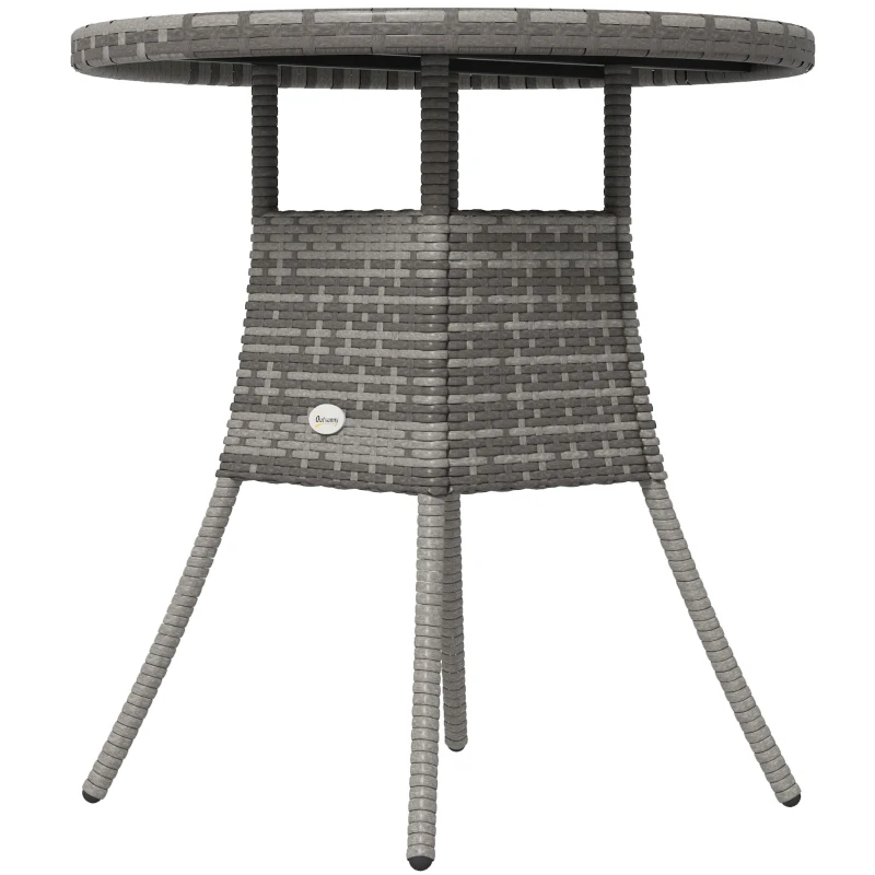 Outsunny 27.5" Outdoor Wicker Dining Table, PE Rattan Patio Furniture with Wood-plastic Composite Top, Grey