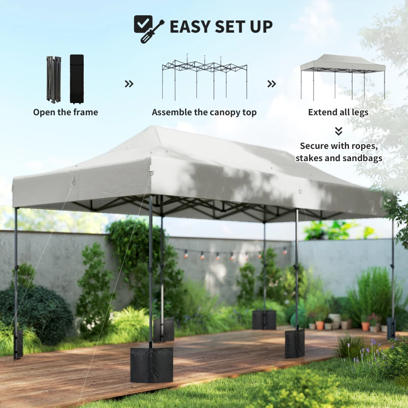 Outsunny 10 x 20 ft Pop Up Canopy Tent, Heavy Duty UPF50+ Outdoor Portable Instant Canopy Shelter with Wheeled Bag, White