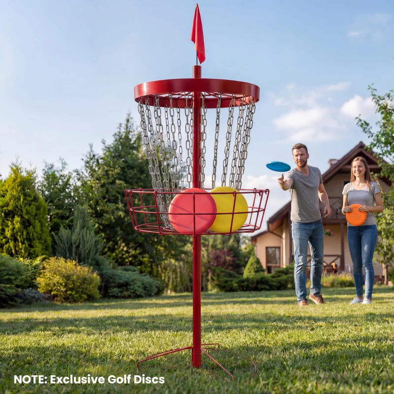 Soozier 24-Chain Portable Practice Basket for Disc Golf Target Stand, Lightweight Basket w/ Carry Bag, Red and Silver