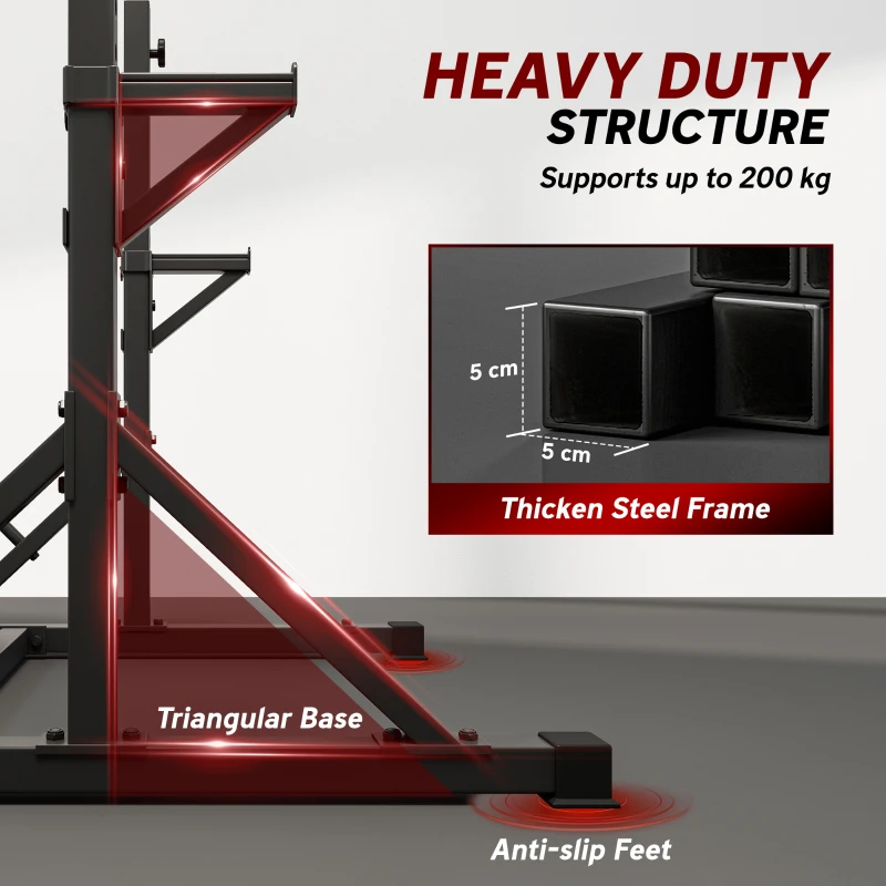 Soozier Adjustable Squat Rack, Multi-Function Bench Press Rack with Weight Plate Holders and Pull up Bar, Black