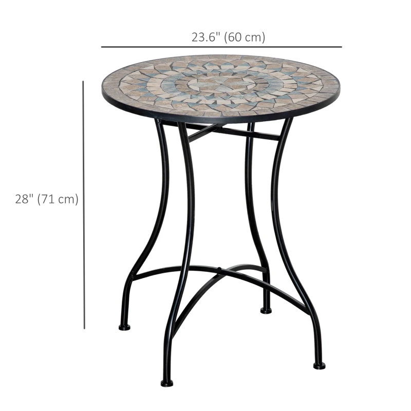 Outsunny Mosaic Patio Table, Round Coffee Table with Metal Frame, Garden Furniture for Outdoor, Poolside, Green