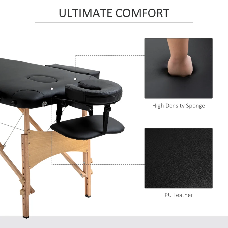 HOMCOM 83 Inch Portable Folding Massage Table, Height Adjustable Professional Salon Spa Facial Couch Bed with Free Carrying Case, Headrest, Armrests, Black