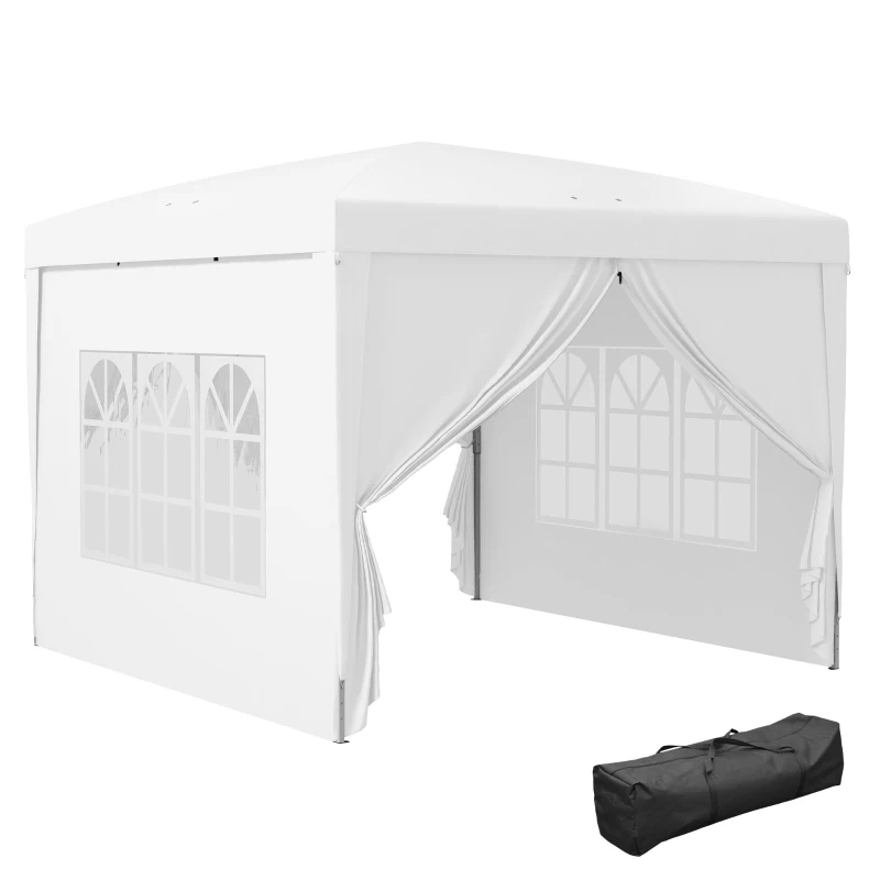 Outsunny 10'x10' Outdoor Pop Up Party Tent Wedding Gazebo Canopy with Carrying Bag (White)