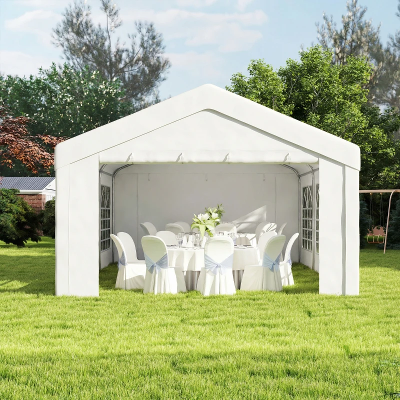 Outsunny 20'x13' Heavy Duty Event Tent Gazebo Portable Sun Shelter with Sidewalls White