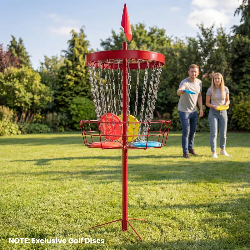 Soozier 24-Chain Portable Practice Basket for Disc Golf Target Stand, Lightweight Basket w/ Carry Bag, Red and Silver