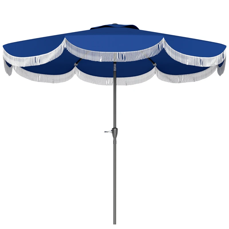Outsunny 9FT Patio Umbrella Parasol, UPF 30+ Outdoor Market Umbrella with Crank, 8 Ribs, Push Button Tilt, Blue