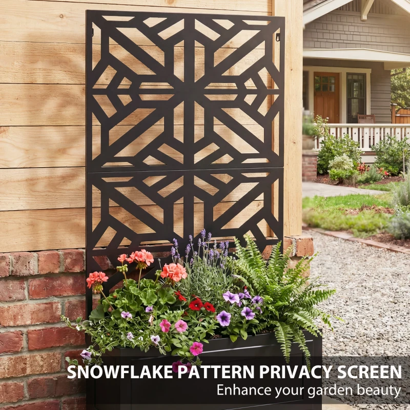 Outsunny Metal Raised Garden Bed with Trellis for Climbing Plants, Freestanding or Wall Mounted Flower Bed with Privacy Panel