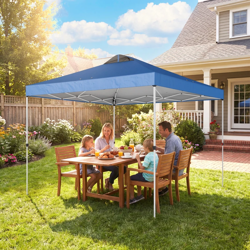 Outsunny Pop Up Canopy Waterproof Canopy Tent with Carrying Bag for Parties Garden BBQs 9.8' x 9.8', Blue