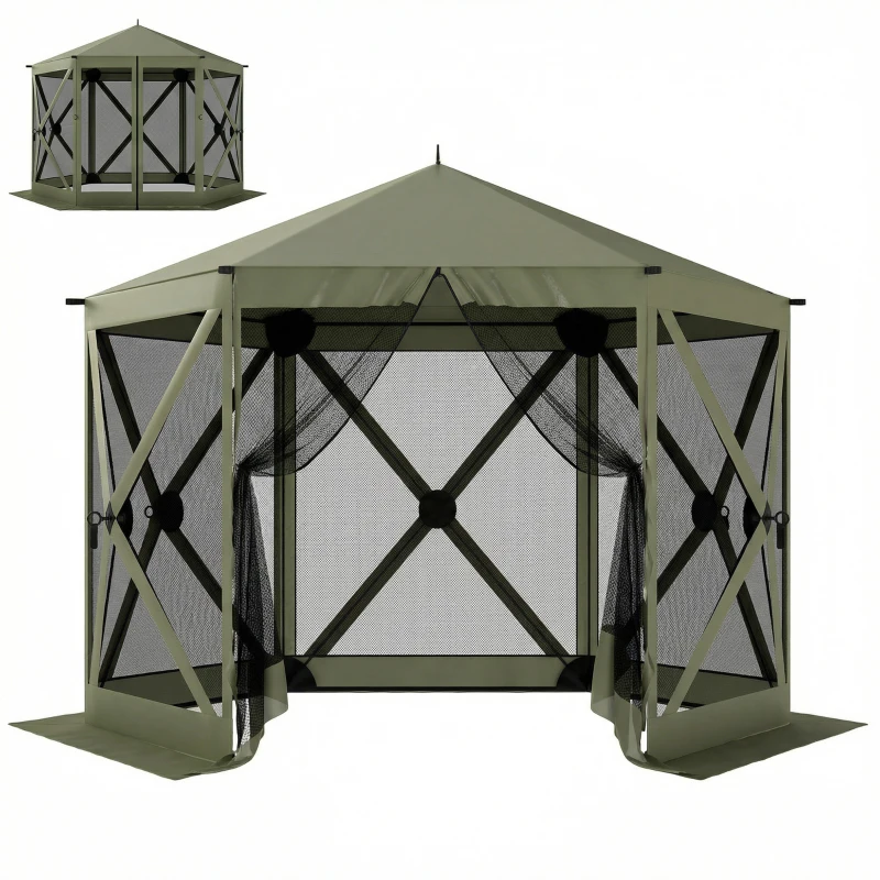 Outsunny 10 x 11 ft Pop Up Gazebo Screen Tent, Portable Instant Camping Canopy Screen House with Nettings, Carry Bag, Dark Green
