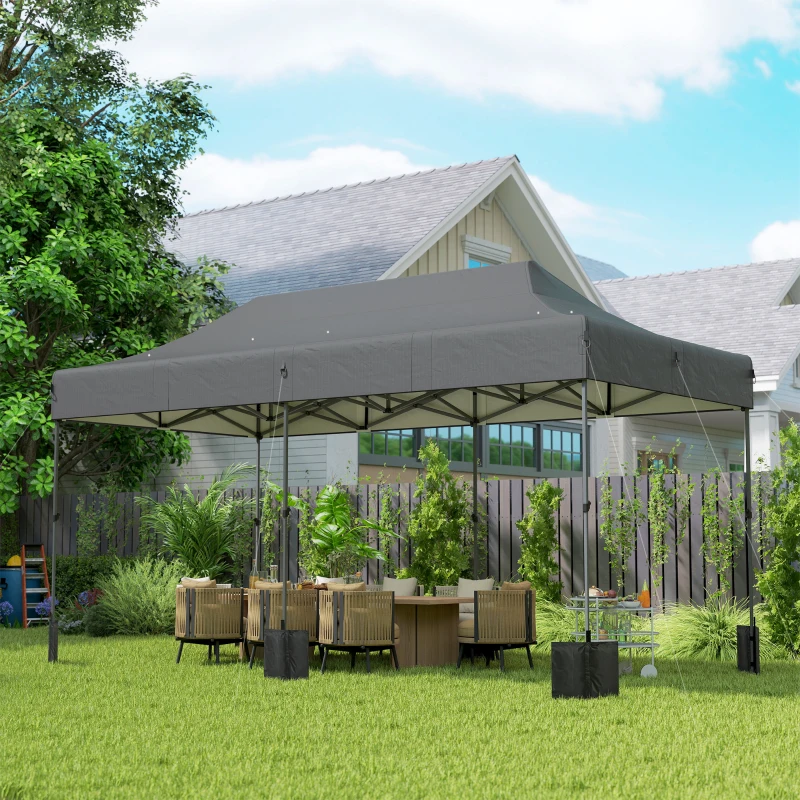 Outsunny 10 x 20 ft Pop Up Canopy Tent, Heavy Duty UPF50+ Outdoor Portable Instant Canopy Shelter with Wheeled Bag, Dark Gray