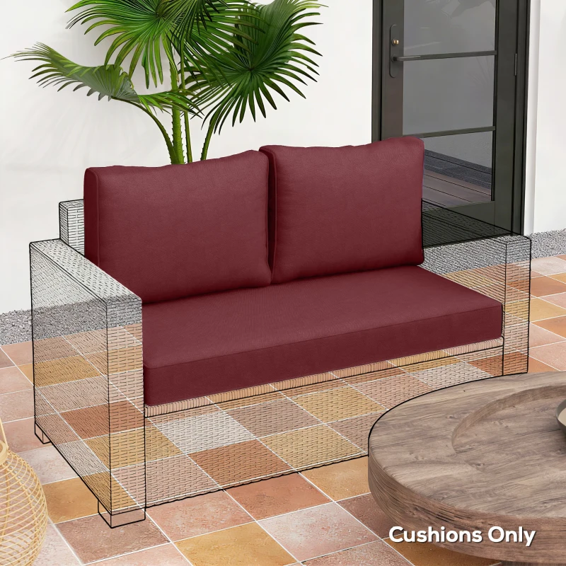 Outsunny Outdoor Seat Cushions with Backrest, Loveseat Double Sofa Outdoor Furniture Cushions, Wine Red