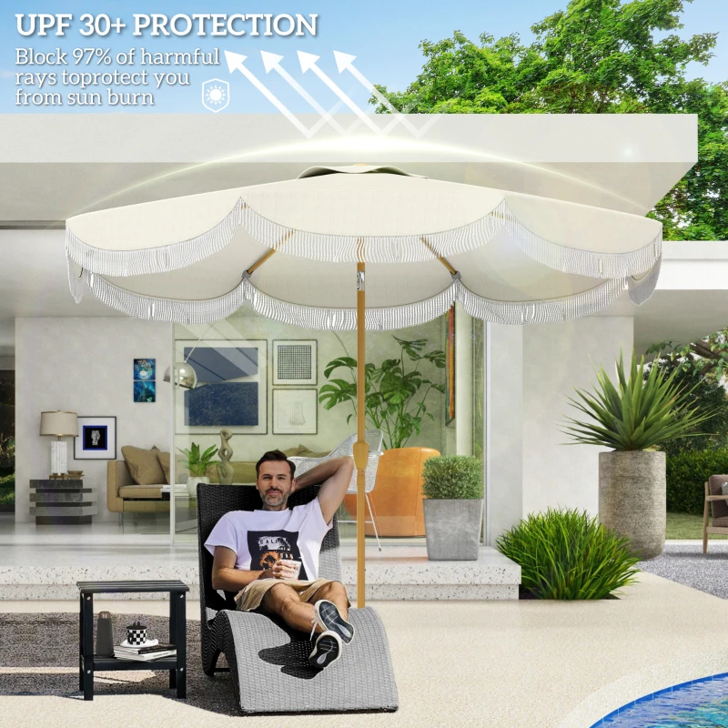 Outsunny 9FT Patio Umbrella Parasol, UPF 30+ Outdoor Market Umbrella with Crank, 8 Ribs, Push Button Tilt, Cream White