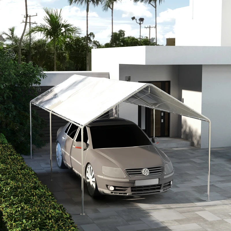 Outsunny 10 x 20ft Carport Roof, UV Resistant Canopy Replacement Cover with Ball Bungee Cords, White