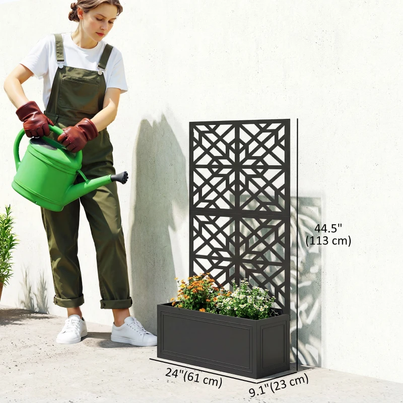 Outsunny Metal Raised Garden Bed with Trellis for Climbing Plants, Freestanding or Wall Mounted Flower Bed with Privacy Panel