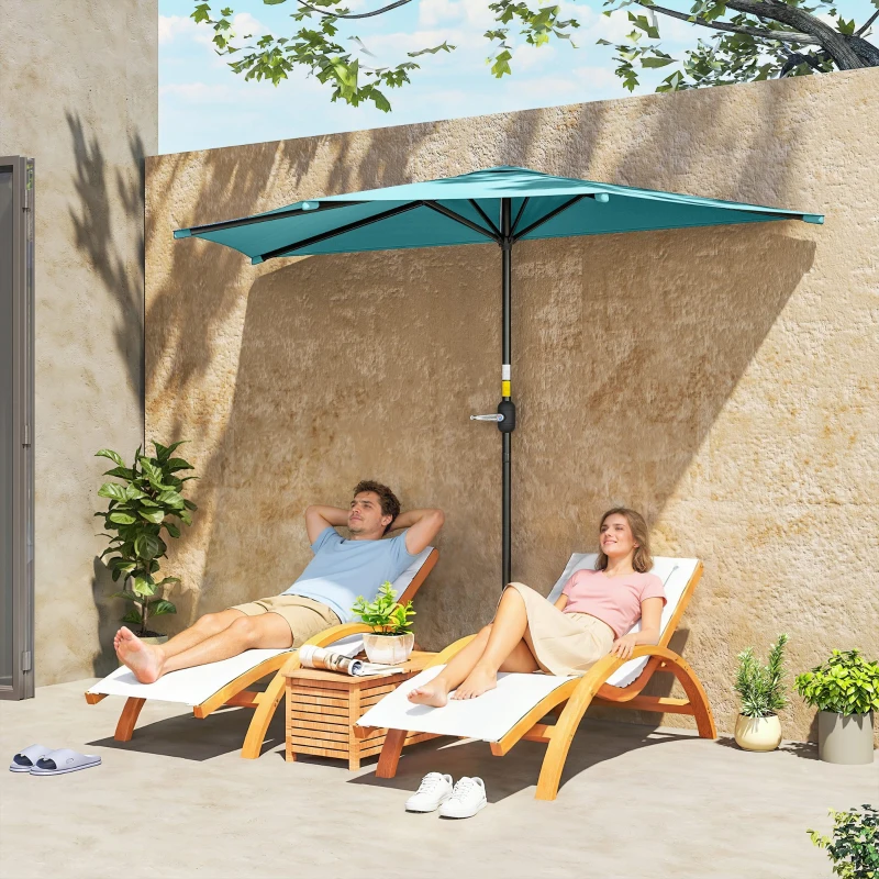 Outsunny 9.8ft Half Umbrella Semi Round Patio Parasol with Crank Handle, Top Vent for Garden, Balcony- NO BASE INCLUDED, Light Blue