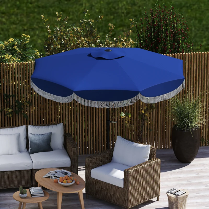 Outsunny 9FT Patio Umbrella Parasol, UPF 30+ Outdoor Market Umbrella with Crank, 8 Ribs, Push Button Tilt, Blue