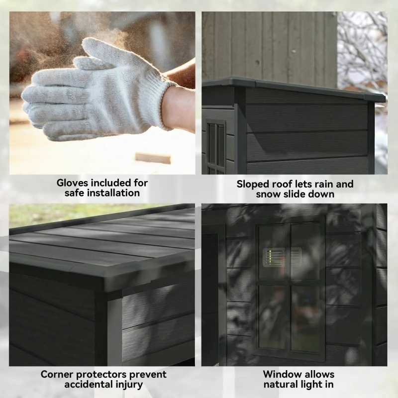 Outsunny 5 x 3FT Garden Shed with Floor, Outdoor Storage Shed with Lockable Door, Window and Vent for Backyard, Patio, Dark Grey