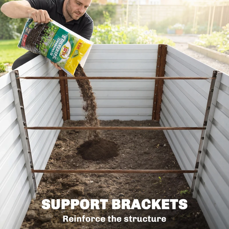 Outsunny 5' x 3' x 2' Raised Garden Bed, Galvanized Planter Box for Growing Flowers, Herbs and Vegetables Dark Brown Wood Effect