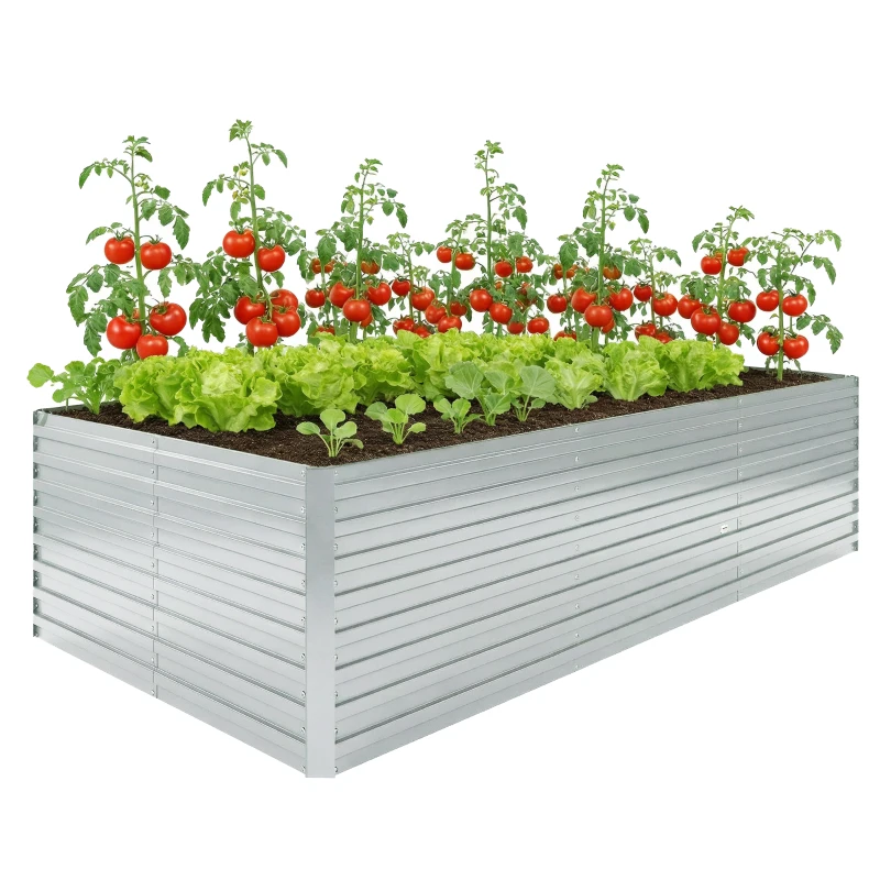 Outsunny 8' x 4' x 2' Raised Garden Bed, Galvanized Planter Box for Growing Flowers, Herbs and Vegetables, Silver