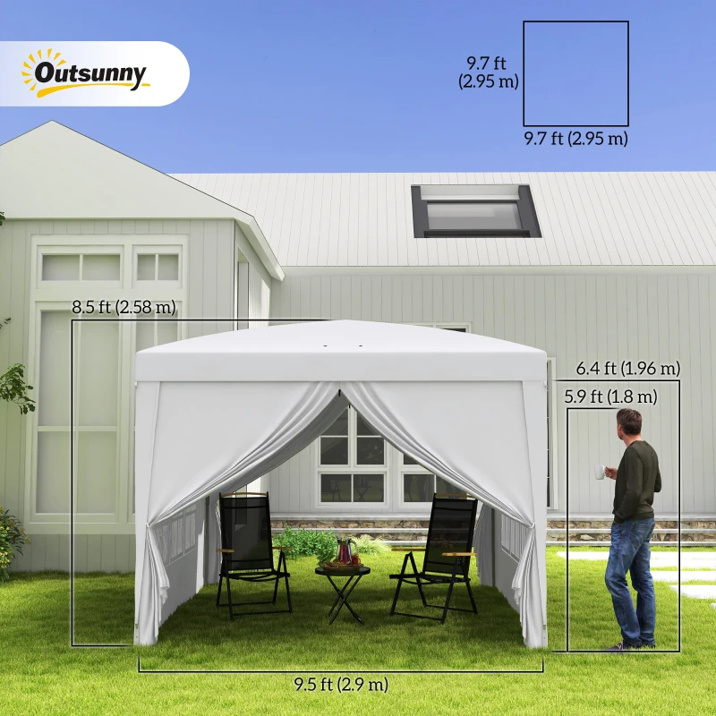 Outsunny 10'x10' Outdoor Pop Up Party Tent Wedding Gazebo Canopy with Carrying Bag (White)