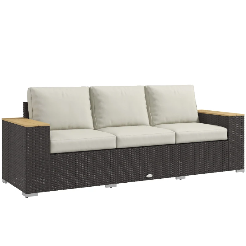 Outsunny 3-Seat Outdoor Patio Sofa, PE Wicker Outdoor Couch with  Extra Wide Deep Seat, Wide Armrests 4" Cushions, Beige