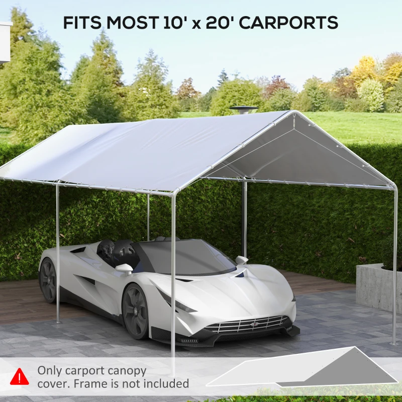 Outsunny 10 x 20ft Carport Roof, UV Resistant Canopy Replacement Cover with Ball Bungee Cords, White