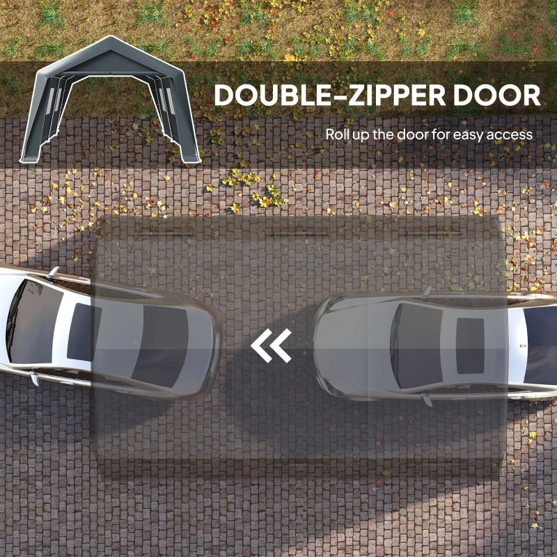 Outsunny 20 x 13 ft Carport, Portable Garage with Roll-Up Door and Windows, PE Canopy, Steel Frame, Dark Grey