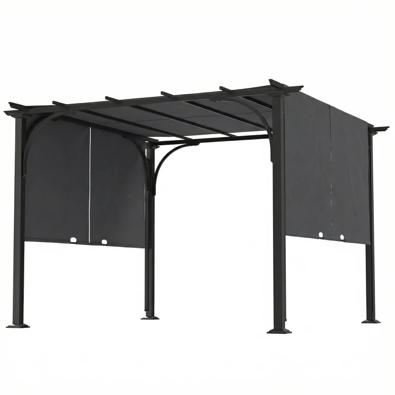 Outsunny 10' x 10' Retractable Pergola Canopy, UPF50+ Outdoor Metal Pergola Gazebo Sun Shade Shelter with Steel Frame, Dark Grey