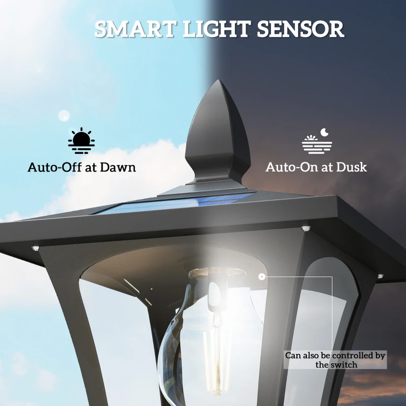 Outsunny 63" Solar Lamp Post Lights 2 Pack, Waterproof LED Solar Light Posts with Planter, Black