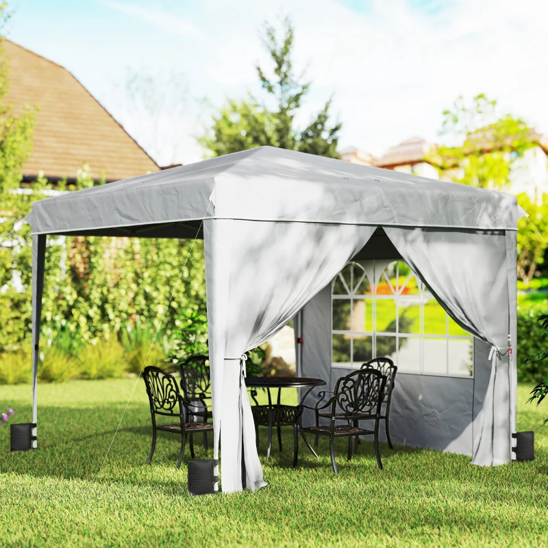 Outsunny 10 x 10 ft Pop Up Canopy Tent with Sidewalls, UPF50+ Outdoor Portable Instant Canopy Shelter with Carry Bag, Light Gray