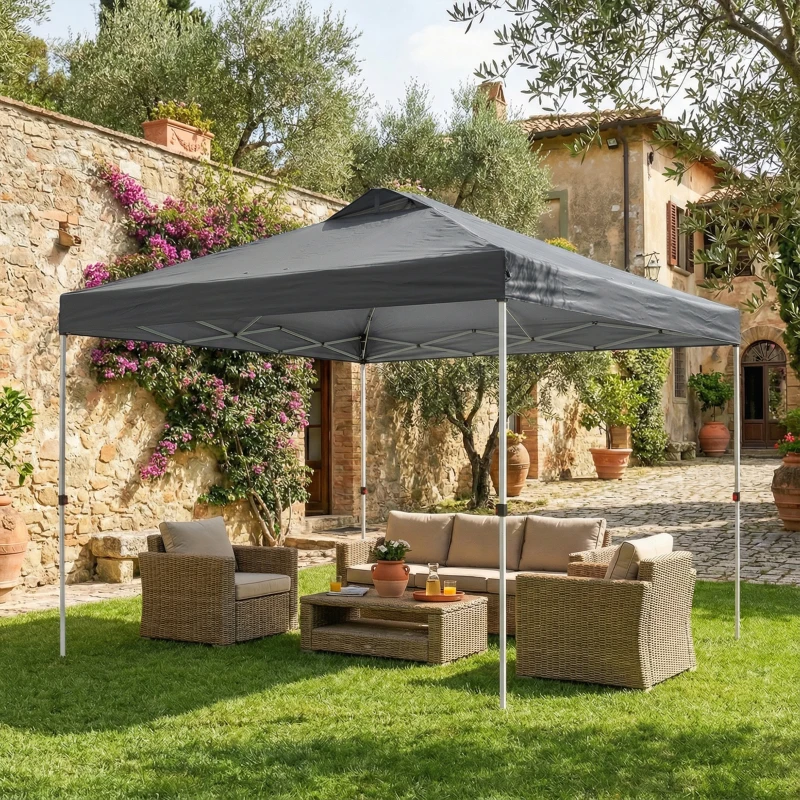 Outsunny Pop Up Canopy Waterproof Canopy Tent with Carrying Bag for Parties Garden BBQs 9.8' x 9.8', Dark Grey